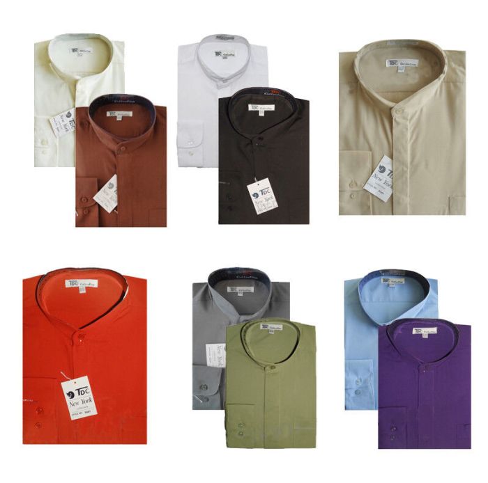 Mens banded collar dress shirts